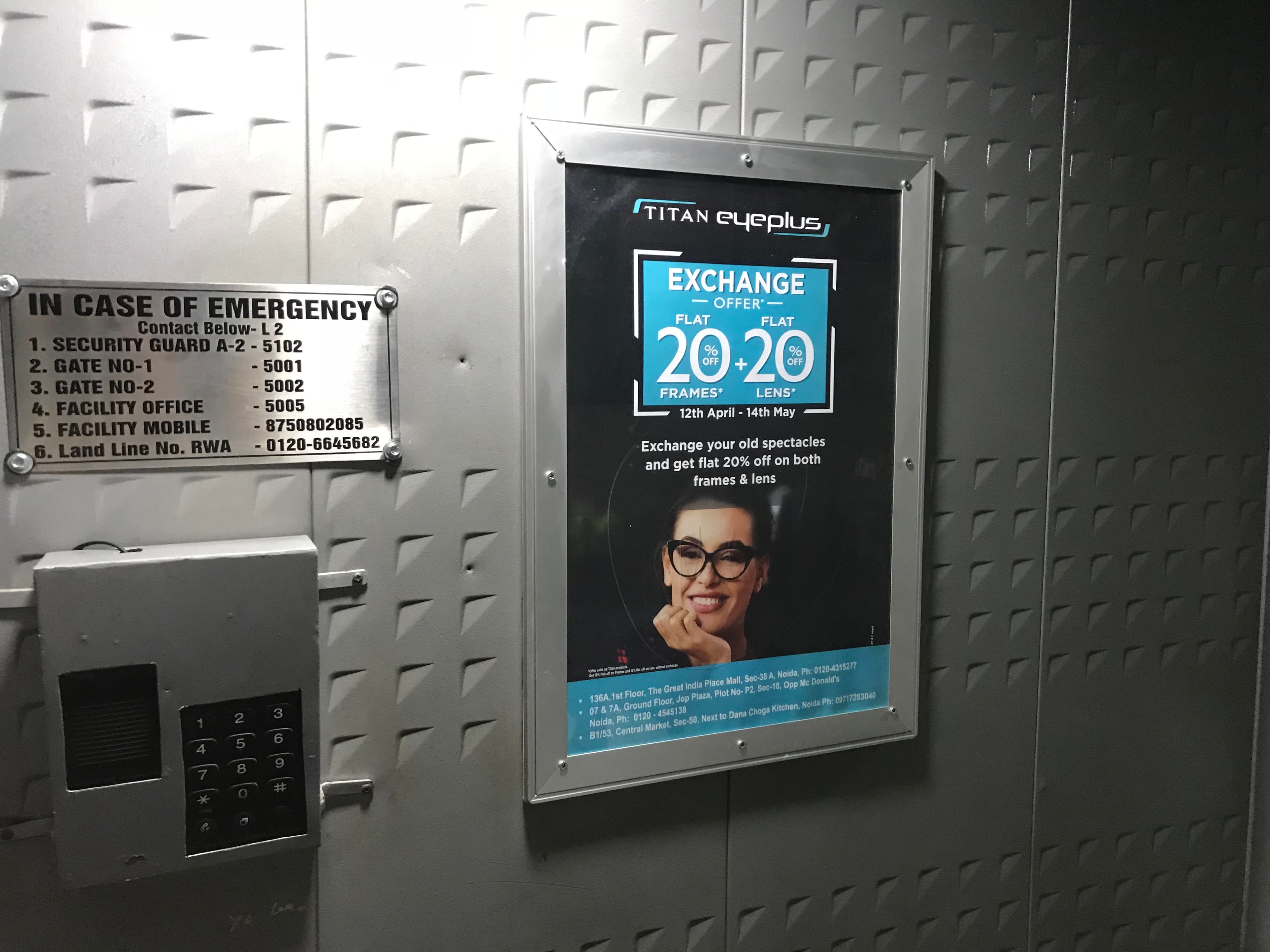 Lift poster advertising inside residential building